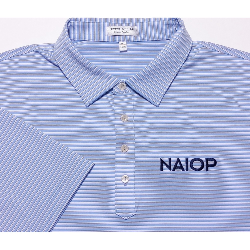 PETER MILLAR Summer Comfort Polo Shirt NAIOP Crown Logo Blue Striped XXL 2XL